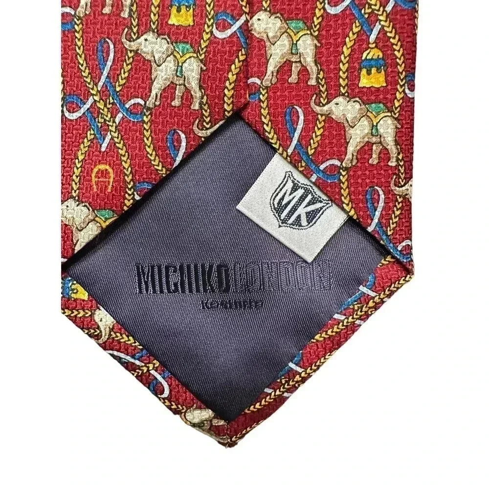 Michiko London Men's Red Silk Elephant Print Necktie Size OS